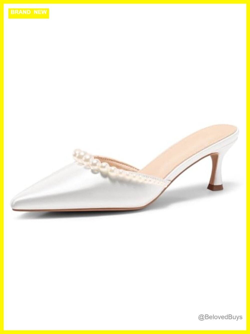 Pearl Kitten Heels Closed Pointed Toe Satin Ankle Strap Pumps for Wedding Dress